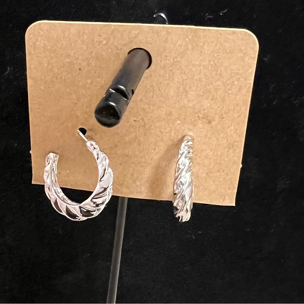Silver Twisted Hoop Earrings NWOT